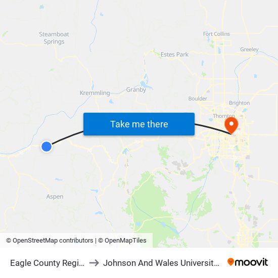 Eagle County Regional Airport to Johnson And Wales University - Denver Campus map