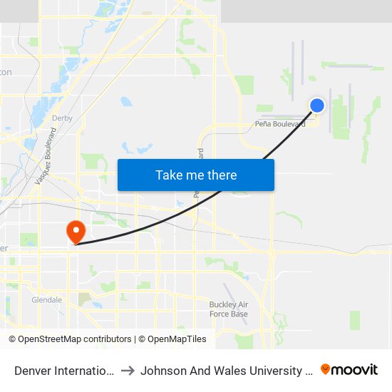 Denver International Airport to Johnson And Wales University - Denver Campus map