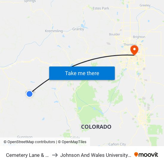 Cemetery Lane & Highway 82 to Johnson And Wales University - Denver Campus map