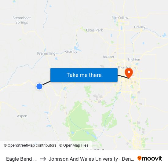 Eagle Bend North to Johnson And Wales University - Denver Campus map