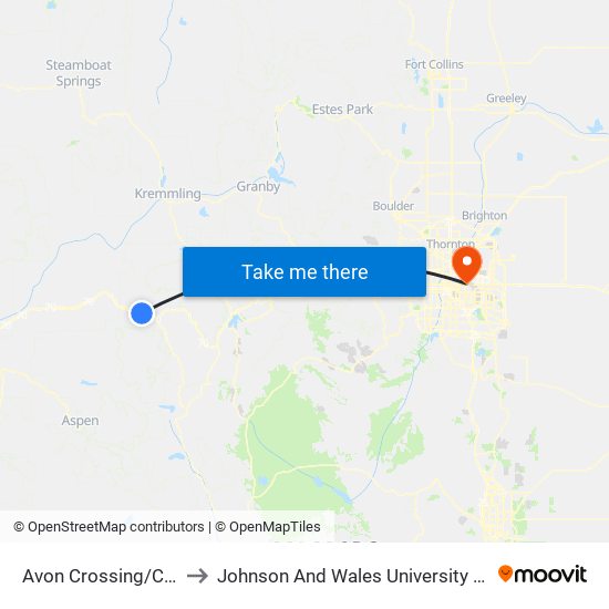 Avon Crossing/Canyon Run to Johnson And Wales University - Denver Campus map