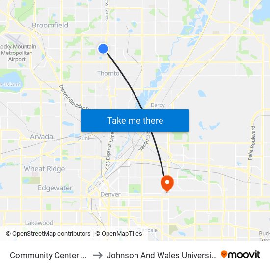 Community Center Dr & 112th Ave to Johnson And Wales University - Denver Campus map