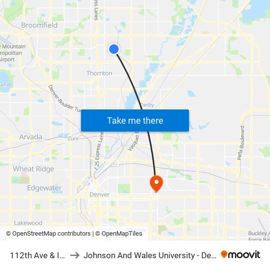 112th Ave & Irma Dr to Johnson And Wales University - Denver Campus map