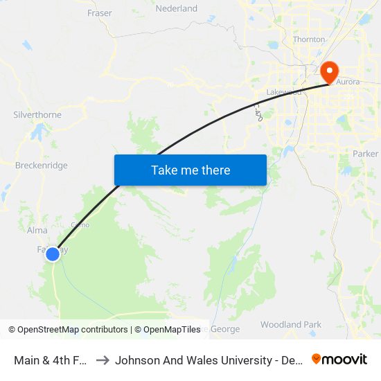 Main & 4th Fairplay to Johnson And Wales University - Denver Campus map