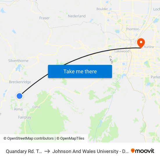 Quandary Rd. To Breck to Johnson And Wales University - Denver Campus map