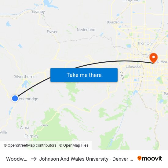 Woodward to Johnson And Wales University - Denver Campus map