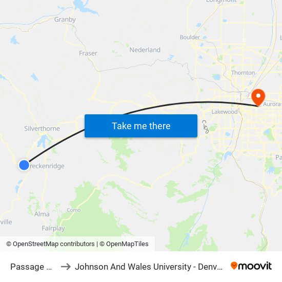 Passage Point to Johnson And Wales University - Denver Campus map