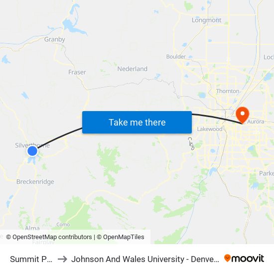 Summit Place to Johnson And Wales University - Denver Campus map