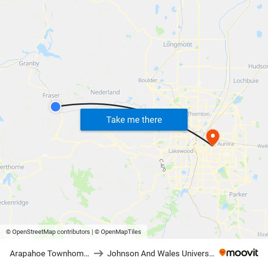 Arapahoe Townhomes Southbound to Johnson And Wales University - Denver Campus map