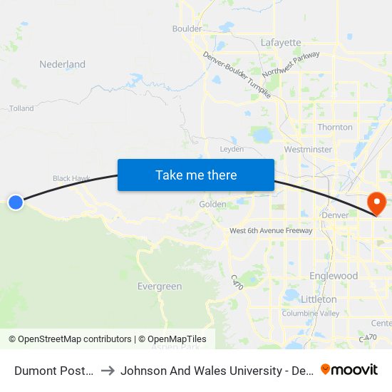Dumont Post Office to Johnson And Wales University - Denver Campus map