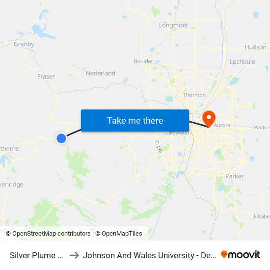 Silver Plume Saloon to Johnson And Wales University - Denver Campus map