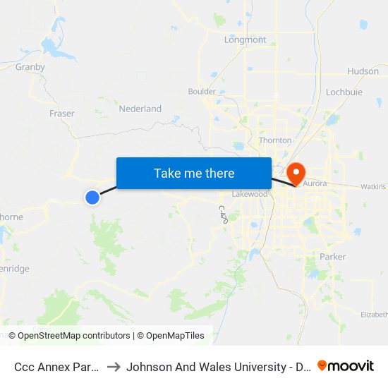 Ccc Annex Parking Lot to Johnson And Wales University - Denver Campus map