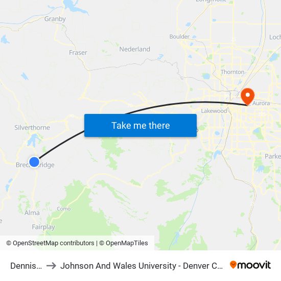 Dennison to Johnson And Wales University - Denver Campus map
