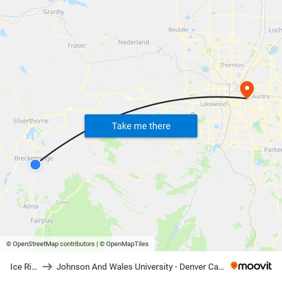 Ice Rink to Johnson And Wales University - Denver Campus map