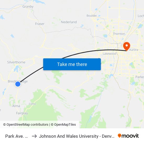 Park Ave. Lofts to Johnson And Wales University - Denver Campus map