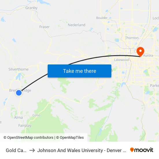 Gold Camp to Johnson And Wales University - Denver Campus map