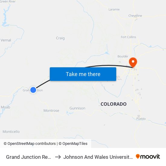 Grand Junction Regional Airport to Johnson And Wales University - Denver Campus map