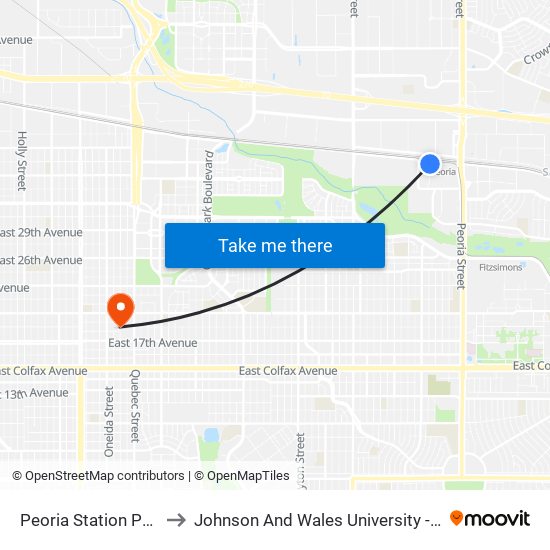 Peoria Station Park-N-Ride to Johnson And Wales University - Denver Campus map