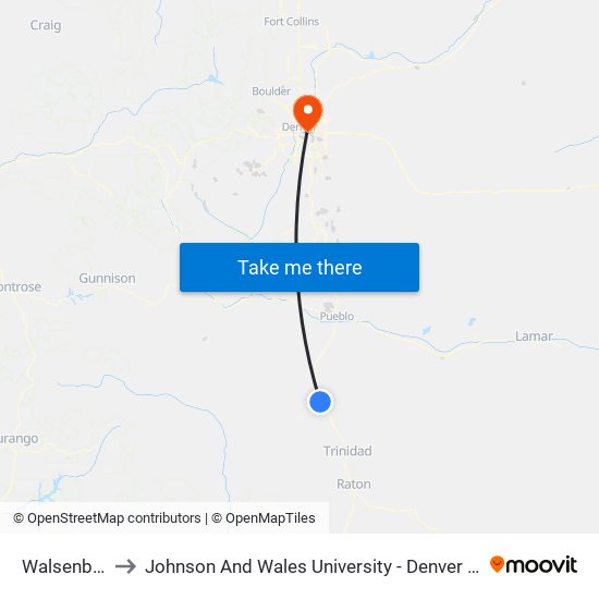 Walsenburg to Johnson And Wales University - Denver Campus map