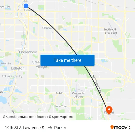 19th St & Lawrence St to Parker map