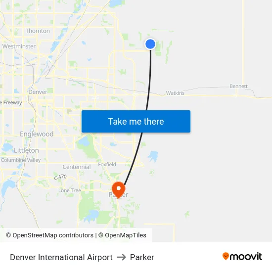 Denver International Airport to Parker map