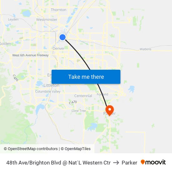 48th Ave/Brighton Blvd @ Nat`L Western Ctr to Parker map