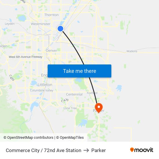 Commerce City / 72nd Ave Station to Parker map