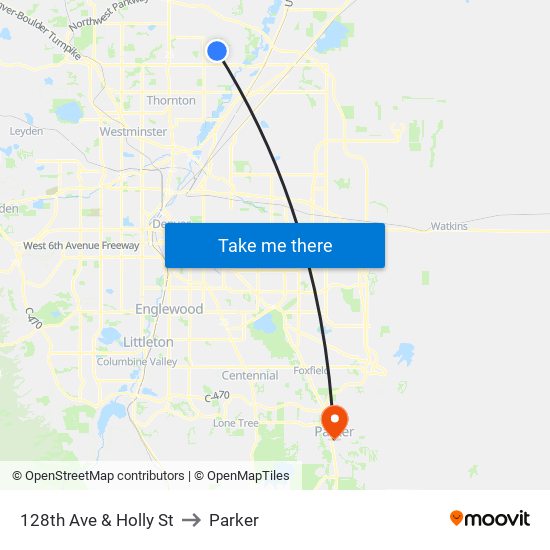 128th Ave & Holly St to Parker map