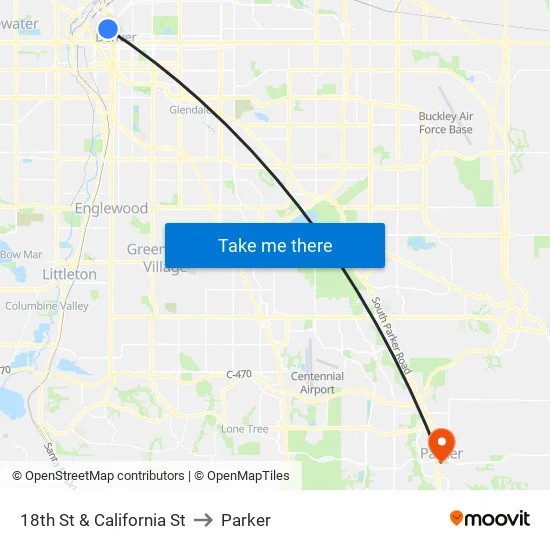 18th St & California St to Parker map