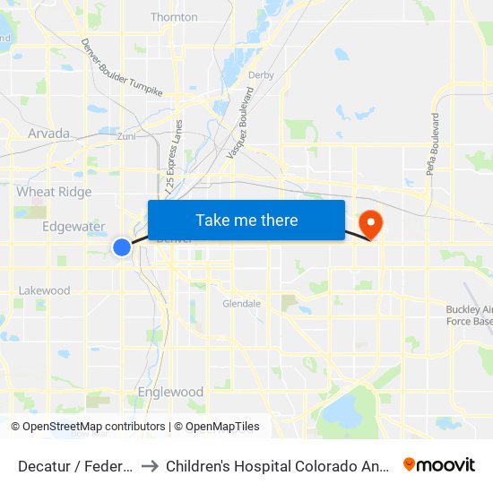 Decatur / Federal Station Gate E to Children's Hospital Colorado Anschutz Medical Campus, Aurora map