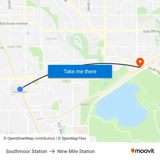 Southmoor Station to Nine Mile Station map