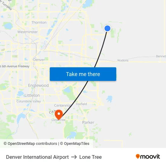 Denver International Airport to Lone Tree map