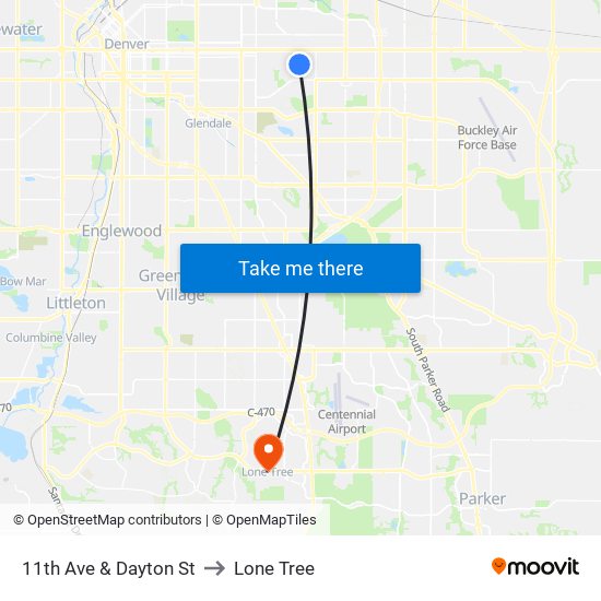 11th Ave & Dayton St to Lone Tree map