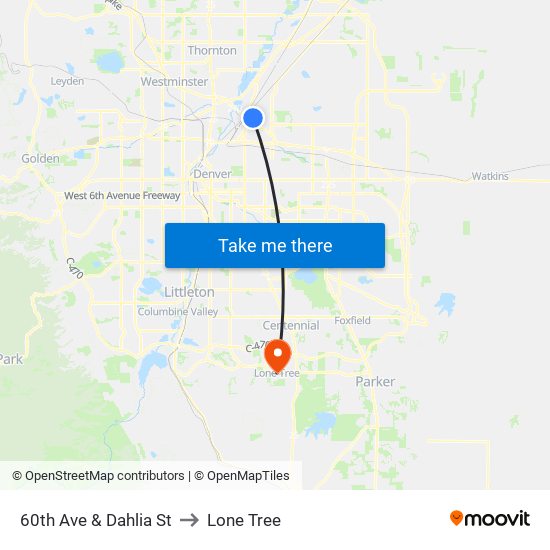 60th Ave & Dahlia St to Lone Tree map