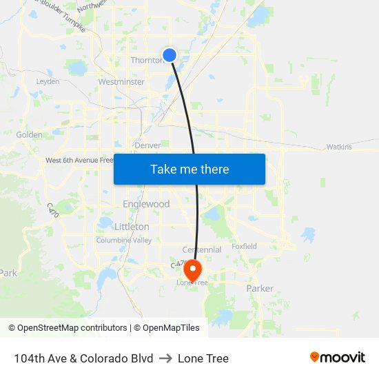 104th Ave & Colorado Blvd to Lone Tree map