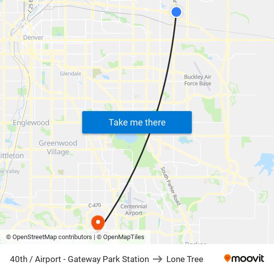 40th  / Airport - Gateway Park Station to Lone Tree map