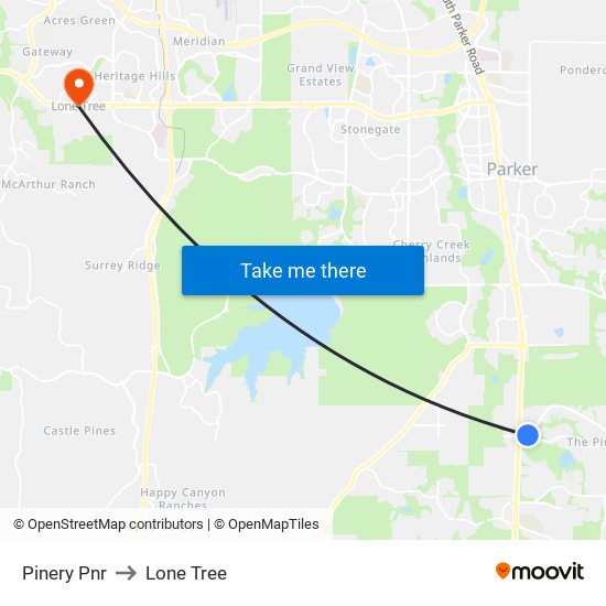 Pinery Pnr to Lone Tree map