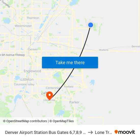 Denver Airport Station Bus Gates 6,7,8,9 & 10 to Lone Tree map