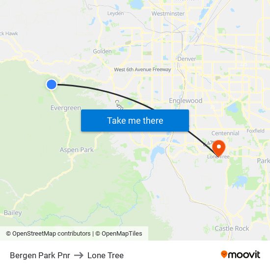 Bergen Park Pnr to Lone Tree map