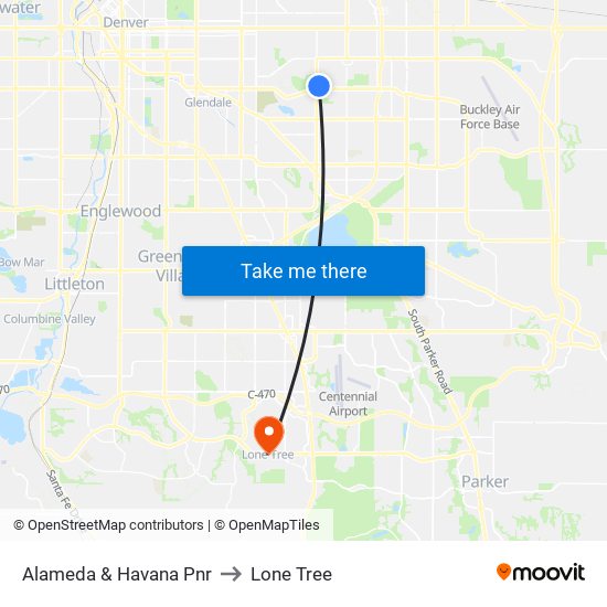 Alameda & Havana Pnr to Lone Tree map