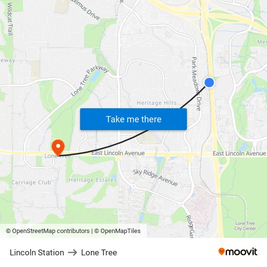 Lincoln Station to Lone Tree map