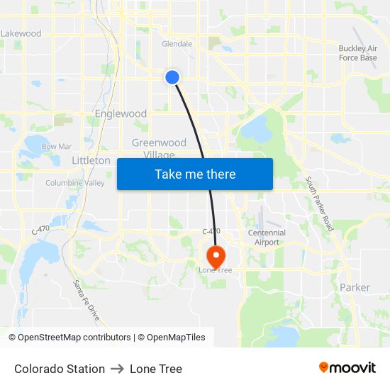 Colorado Station to Lone Tree map