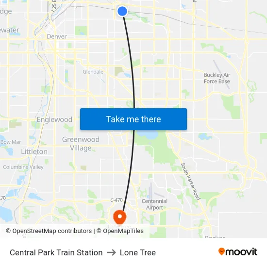 Central Park Train Station to Lone Tree map