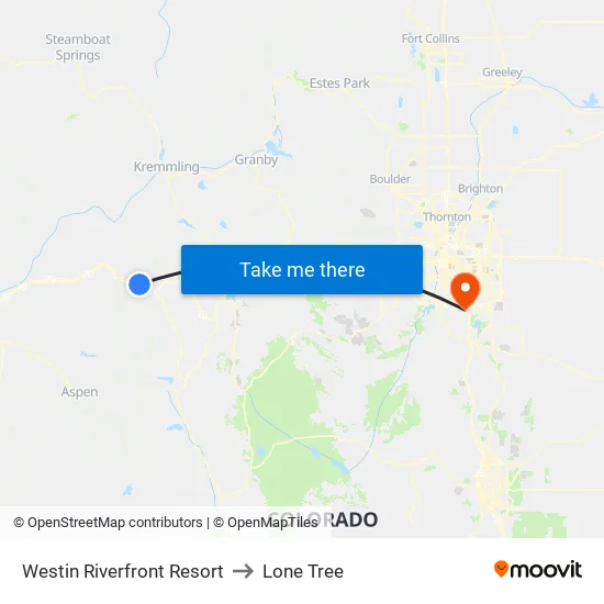 Westin Riverfront Resort to Lone Tree map