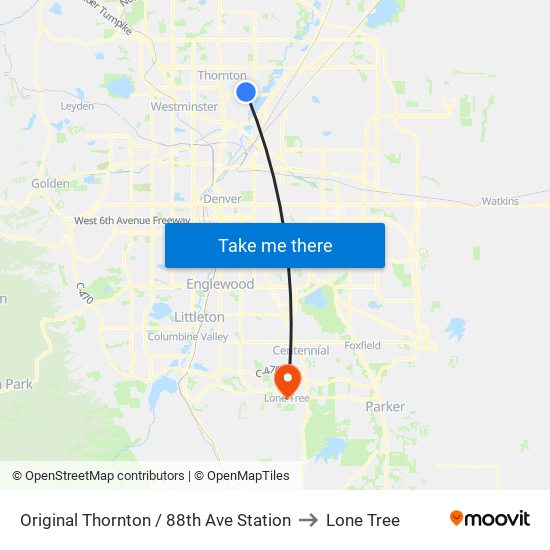 Original Thornton / 88th Ave Station to Lone Tree map