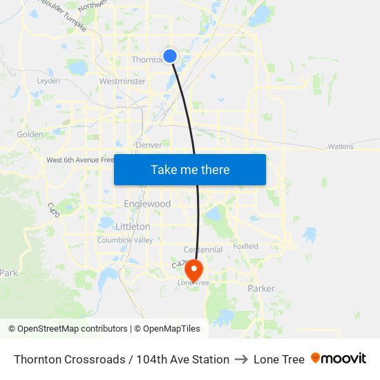 Thornton Crossroads / 104th Ave Station to Lone Tree map