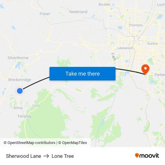 Sherwood Lane to Lone Tree map