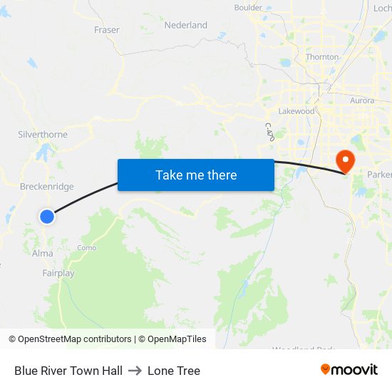 Blue River Town Hall to Lone Tree map