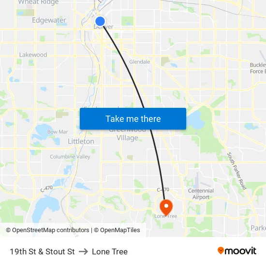 19th St & Stout St to Lone Tree map