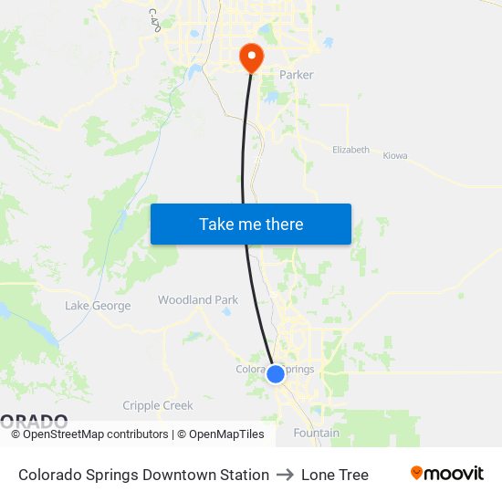 Colorado Springs Downtown Station to Lone Tree map